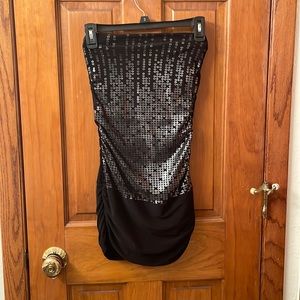 FD Black and Silver Ruched Mini Dress Size S